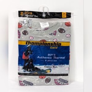 NEW Boys Sports Print Championship Gold Authentic Thermal 2 Piece Set, 4T Size